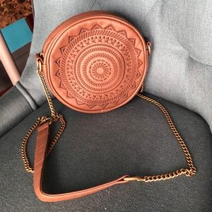 Brown embroidered circle satchel and cross bag!